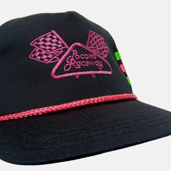 Yupoong Other - Pocono Raceway 3 Stripe Cap Hat Black Neon Pink Green Canvas Racing Race Vintage